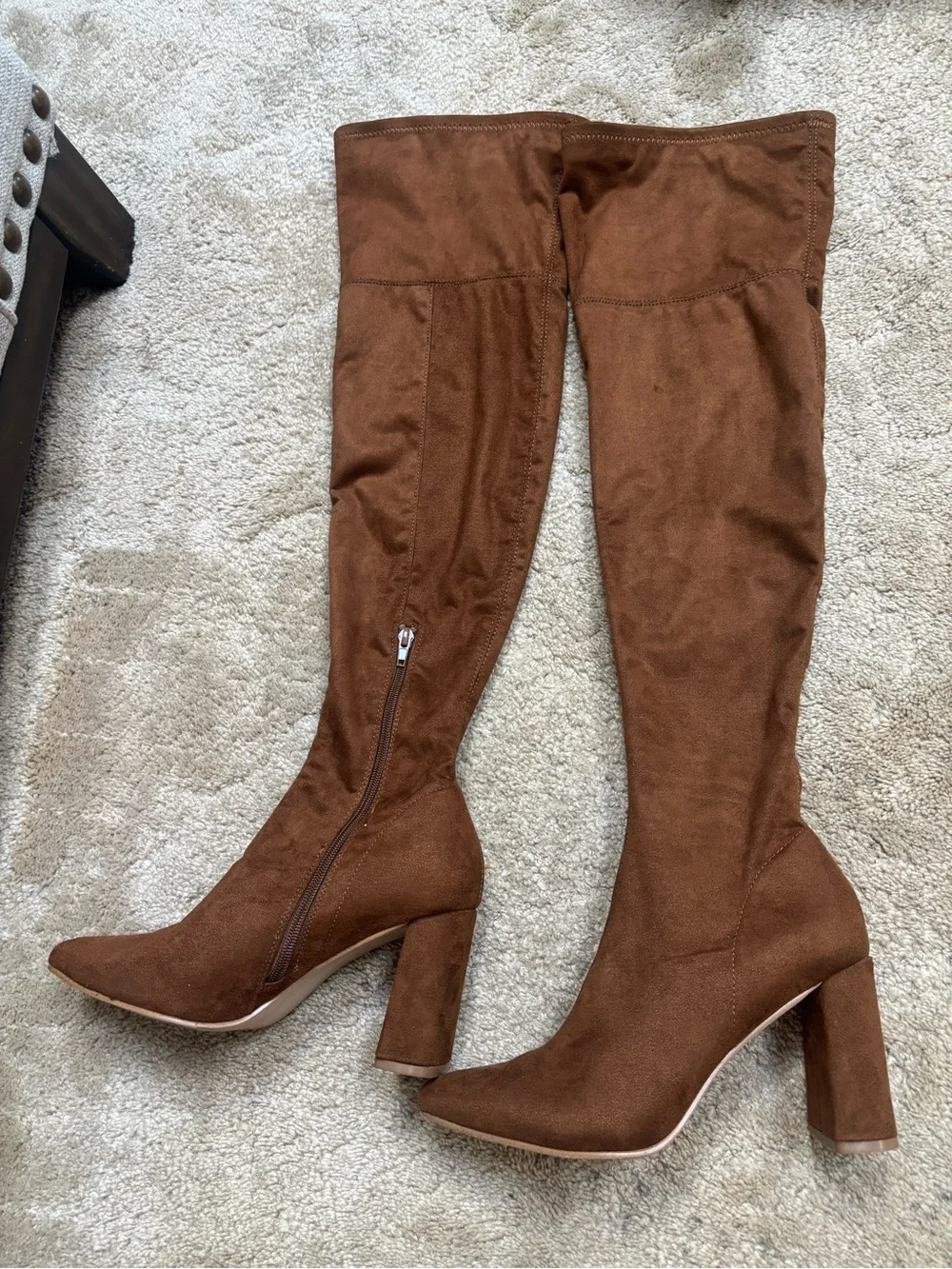 Steve Madden Tall Suede Over-the-Knee Block Heel Boot in Chestnut Brown